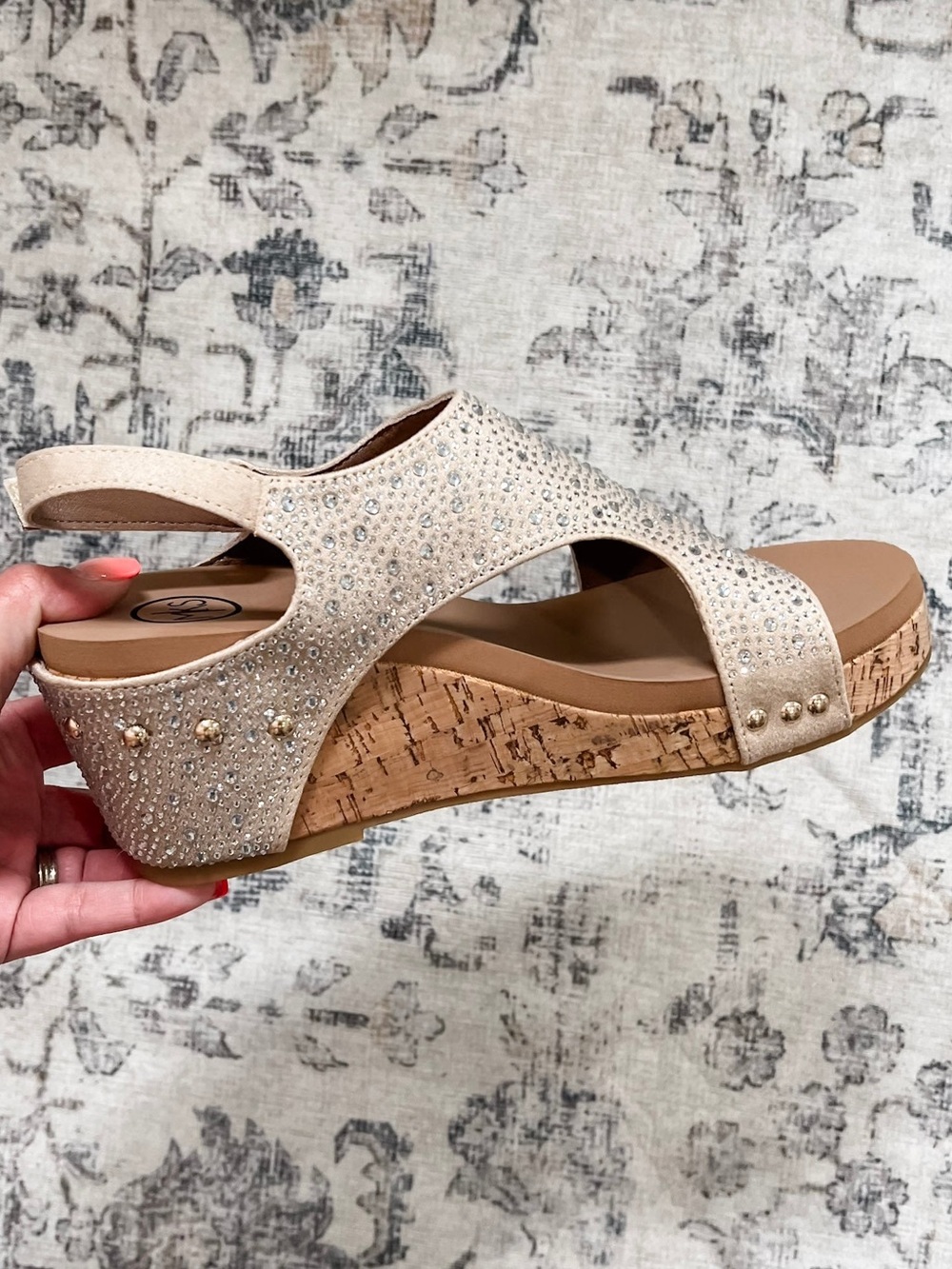 Embellished Cream Slingback Cork Wedge Sandal
